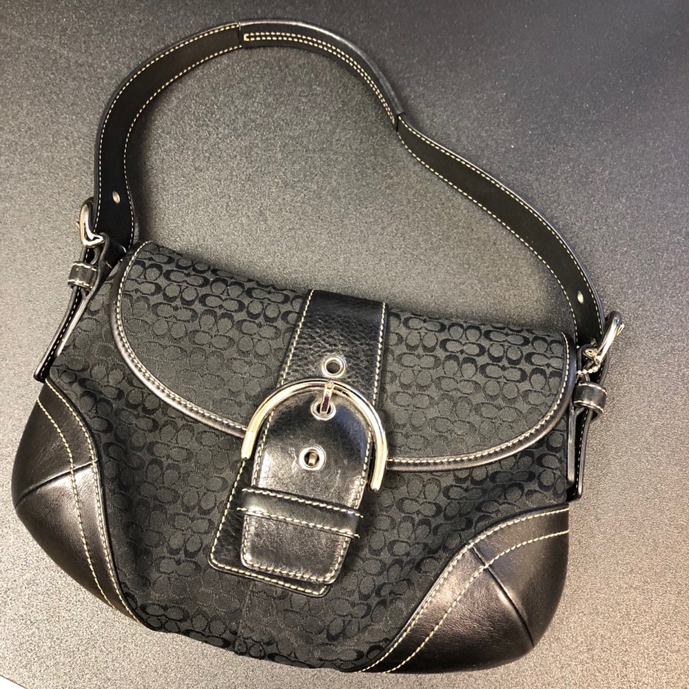 Coach black signature hobo with leather strap